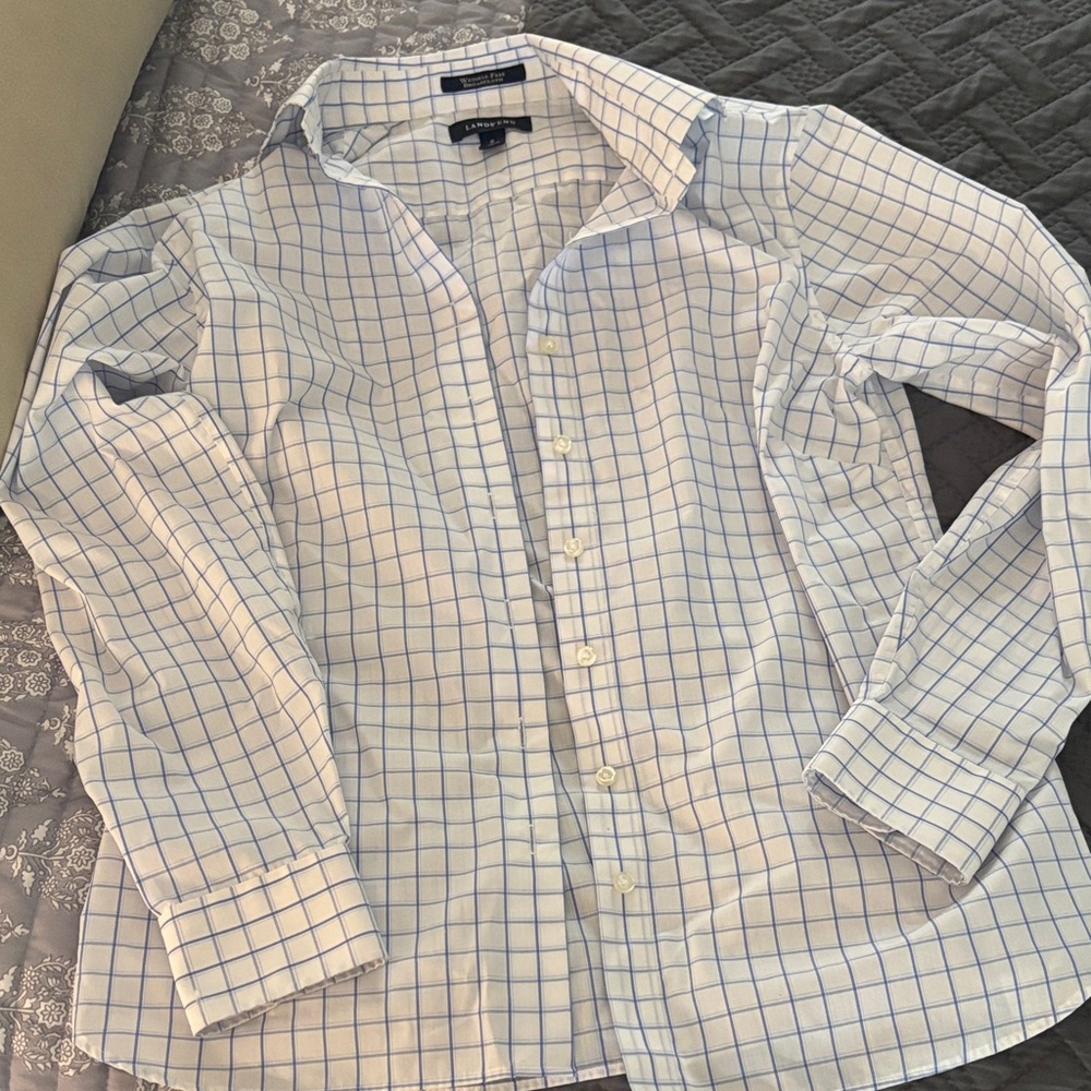 Lands End Blue and White Grid Shirt